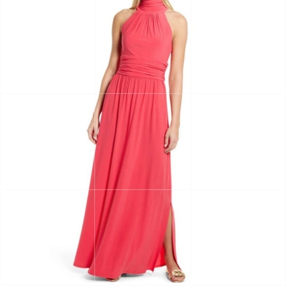 Eliza J High Neck Sleeveless Dress in Coral Pink